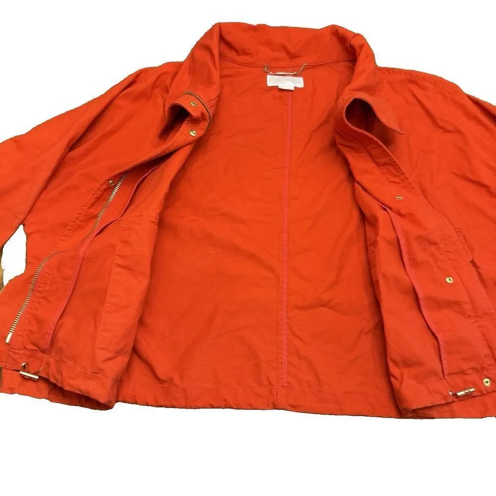 Michael Kors Womens Cropped Canvas Jacket 3X Bright Orange Zip Front Cotton